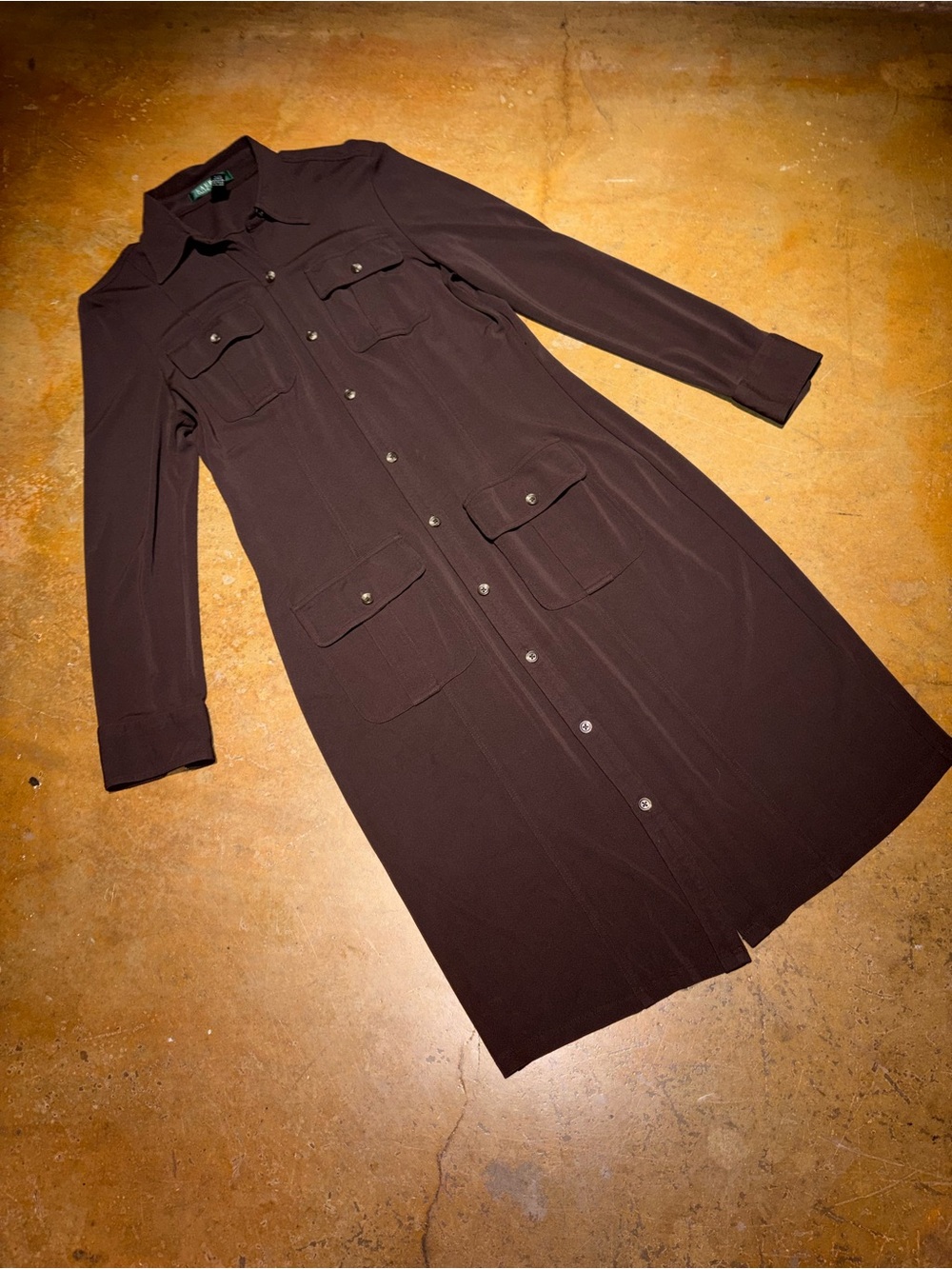 Lauren Ralph Lauren Dark Brown Long-Sleeve Button-Front Shirt Dress